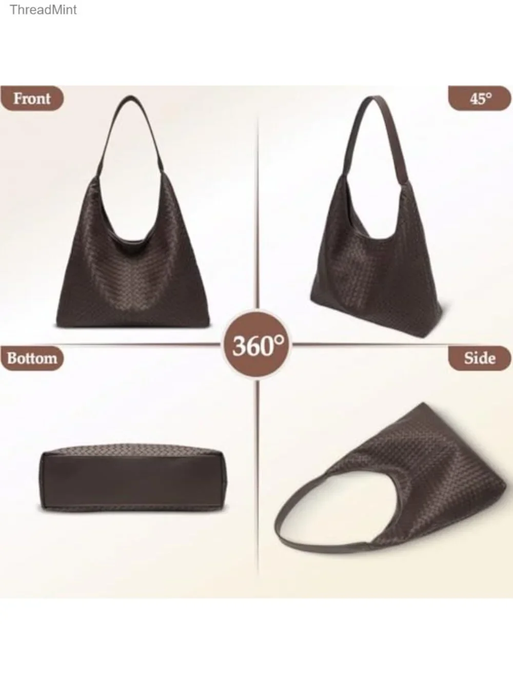 Women's Woven Faux Leather Hobo Bag Large Slouchy Shoulder Tote